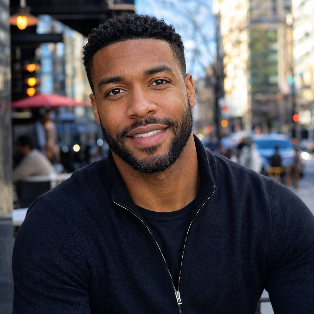 Smiling man on a city street